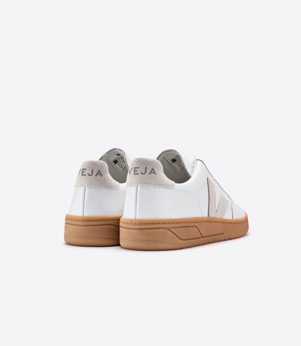 Veja Trainers Mens White/Beige - V-12 Leather - ONQU-68075